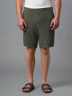 Men's Linen Viscose Regular Fit Shorts Dark Olive