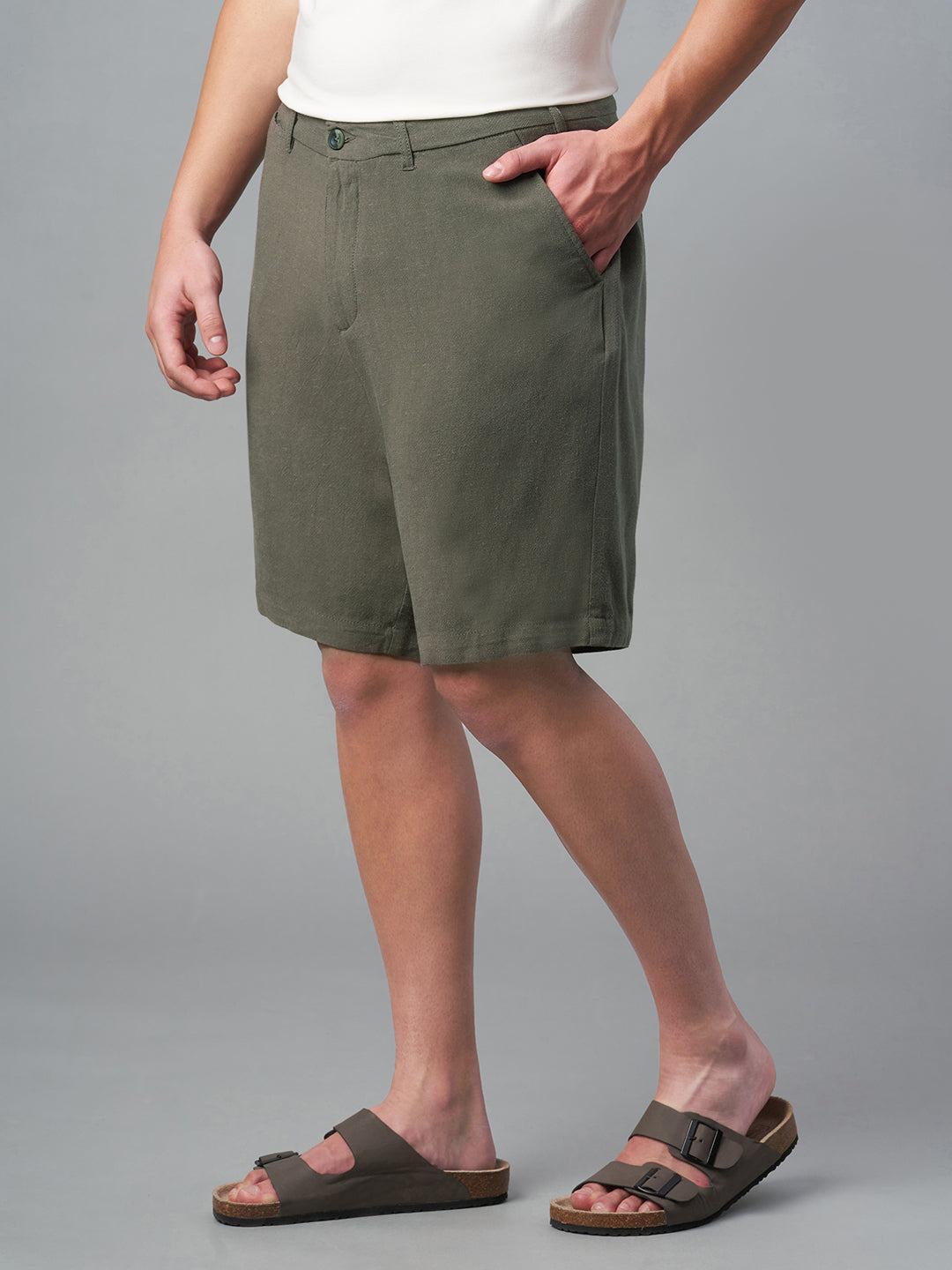 Men's Darkoliveg Linen Viscose Regular Fit Shorts