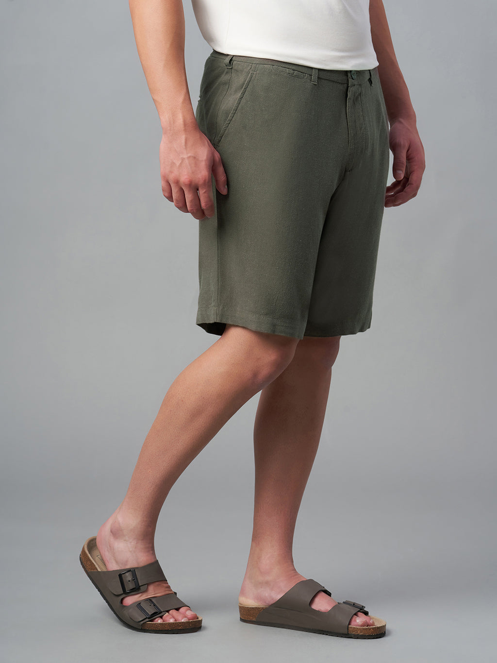 Men's Darkoliveg Linen Viscose Regular Fit Shorts