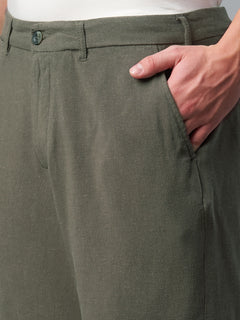 Men's Linen Viscose Regular Fit Shorts Dark Olive