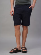 Men's Navy Cotton Linen Regular Fit Shorts