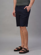 Men's Navy Cotton Linen Regular Fit Shorts
