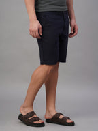 Men's Navy Cotton Linen Regular Fit Shorts