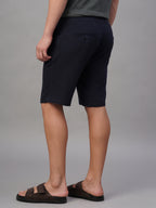 Men's Navy Cotton Linen Regular Fit Shorts