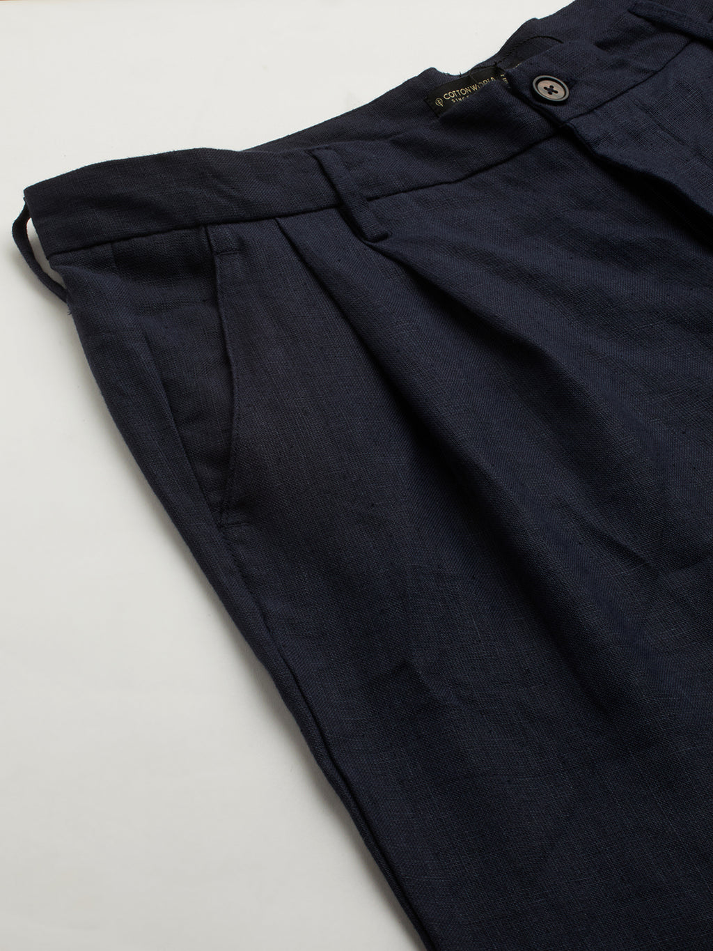 Men's Navy Cotton Linen Regular Fit Shorts