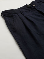 Men's Navy Cotton Linen Regular Fit Shorts