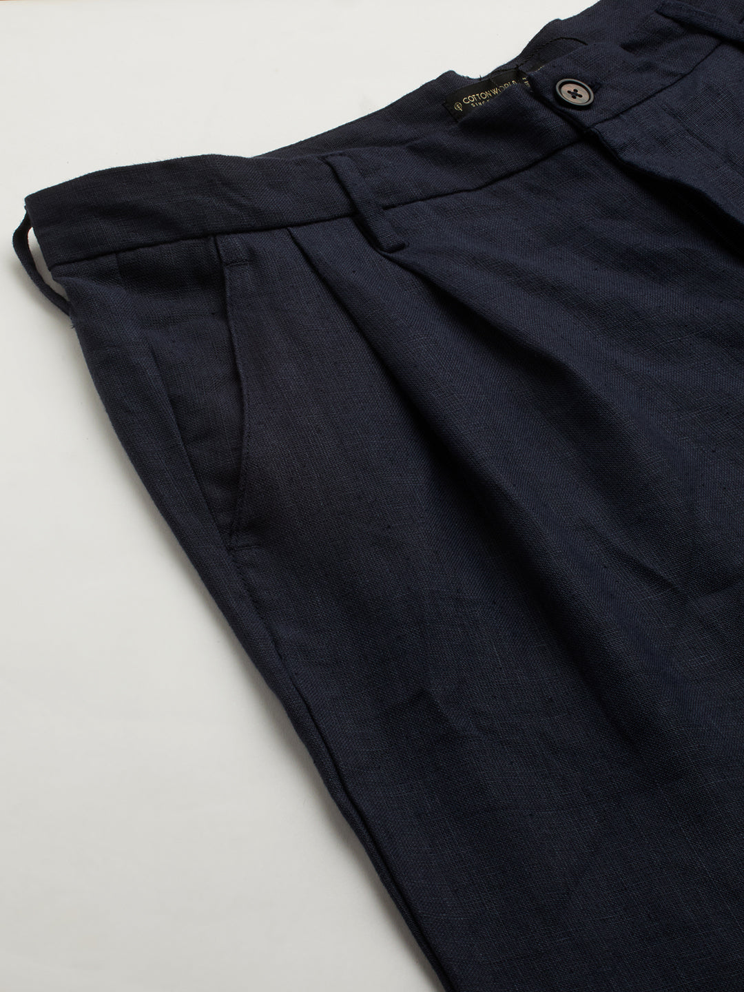 Men's Navy Cotton Linen Regular Fit Shorts