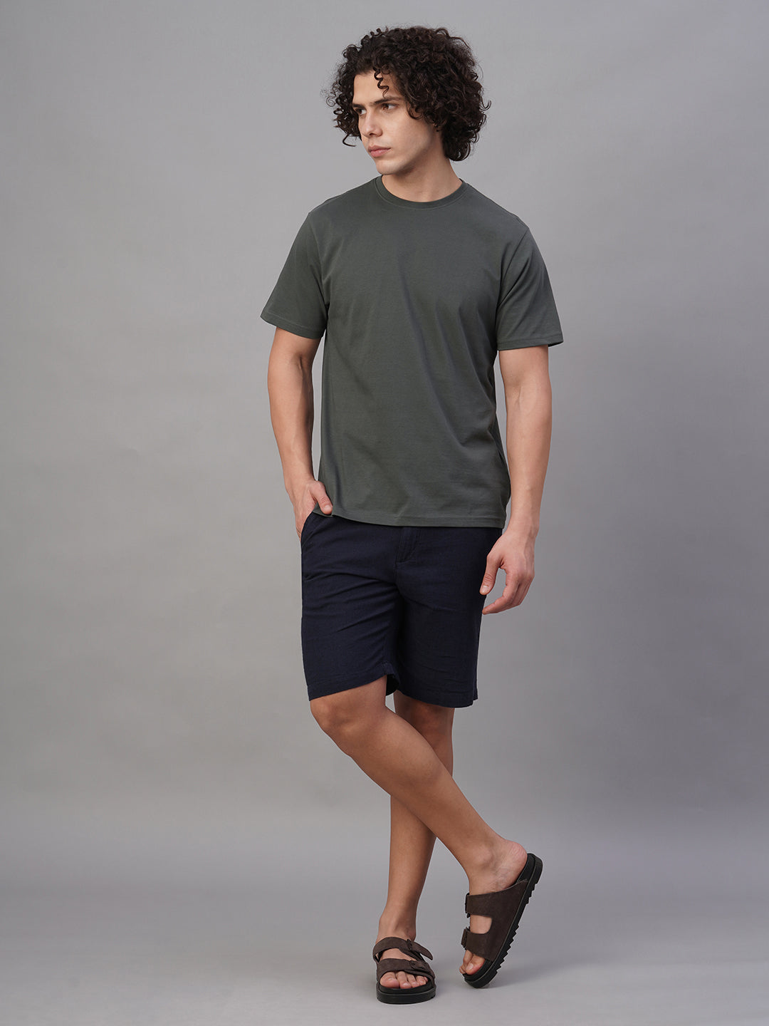 Men's Navy Cotton Linen Regular Fit Shorts