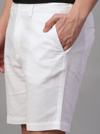 Men's White Cotton Linen Regular Fit Shorts