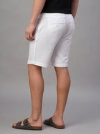 Men's White Cotton Linen Regular Fit Shorts