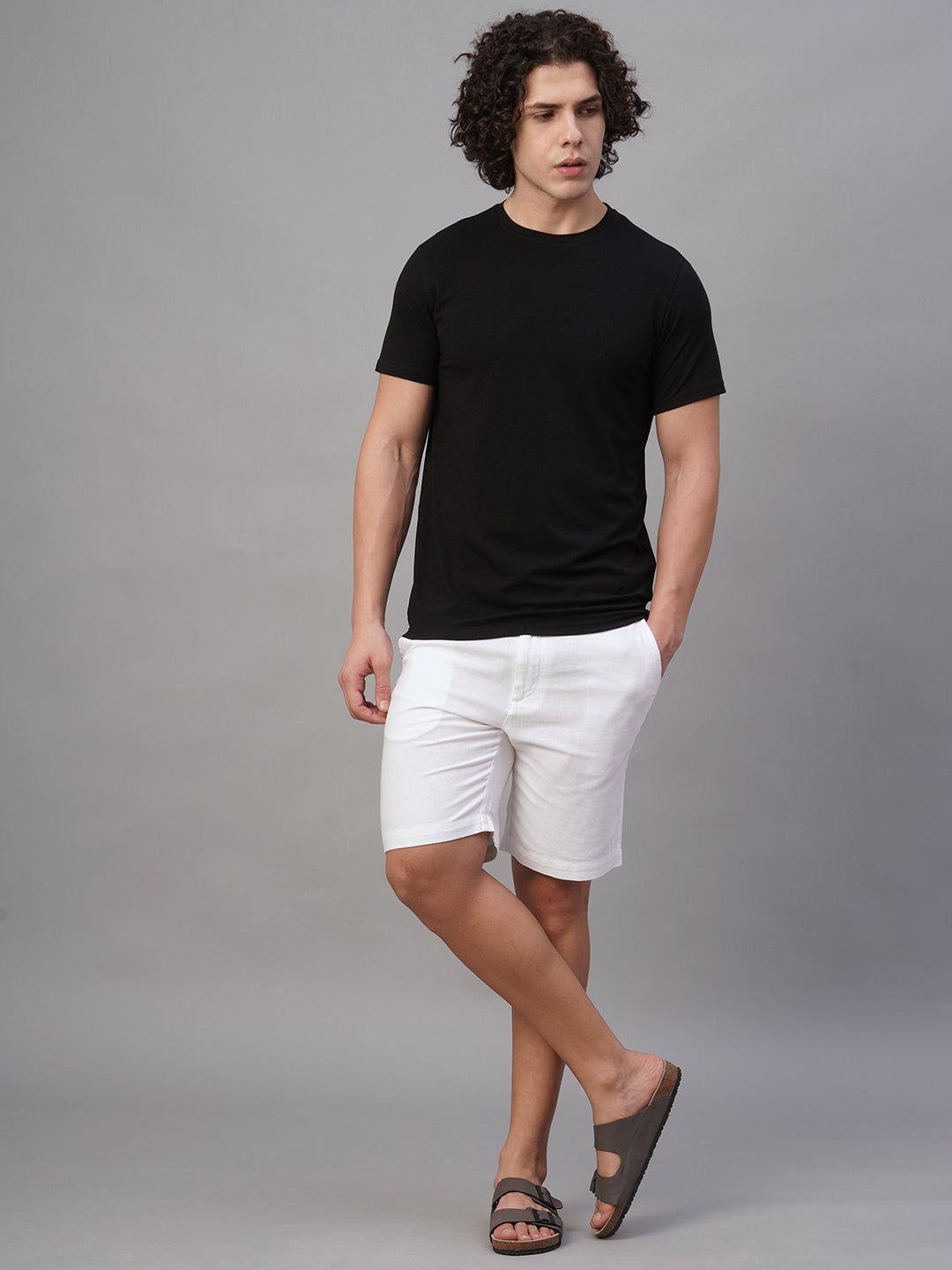 Men's White Cotton Linen Regular Fit Shorts