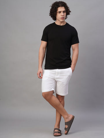 Men's White Cotton Linen Regular Fit Shorts