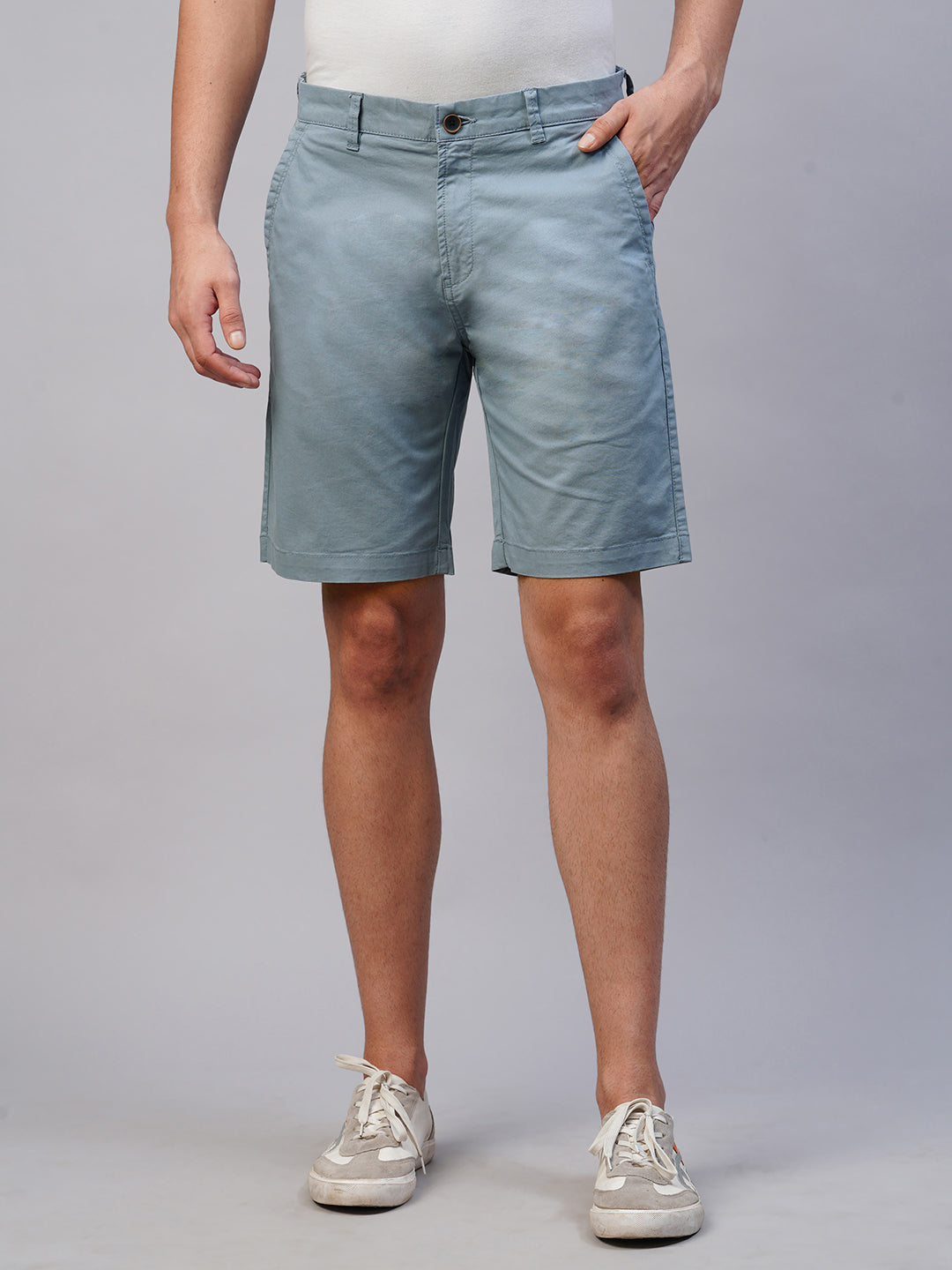 Men's Greyish Blue Cotton Lycra  Regular Fit Shorts