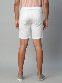 Men's White Linen Regular Fit Drawstring Shorts