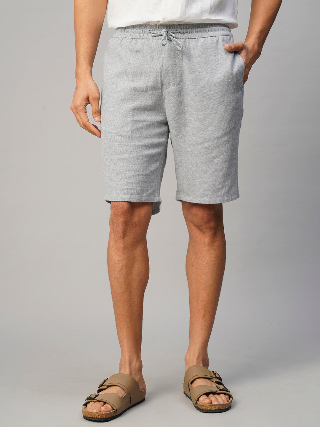 Men's Grey Cotton Linen Regular Fit Shorts