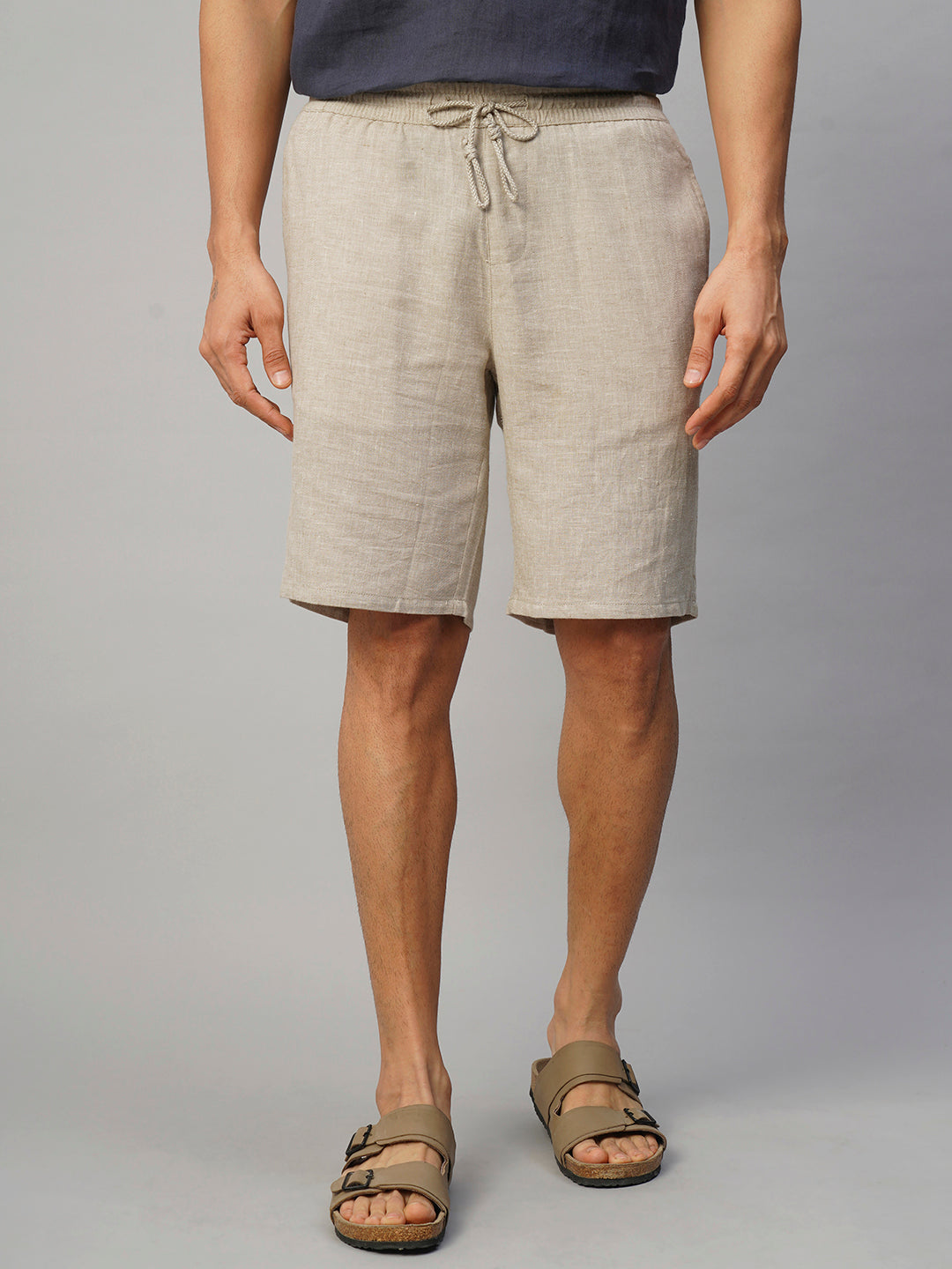 Men's Natural Cotton Linen Regular Fit Shorts