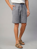 Men's Navy Cotton Linen Regular Fit Shorts