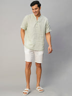 Men's White Cotton Linen Regular Fit Shorts