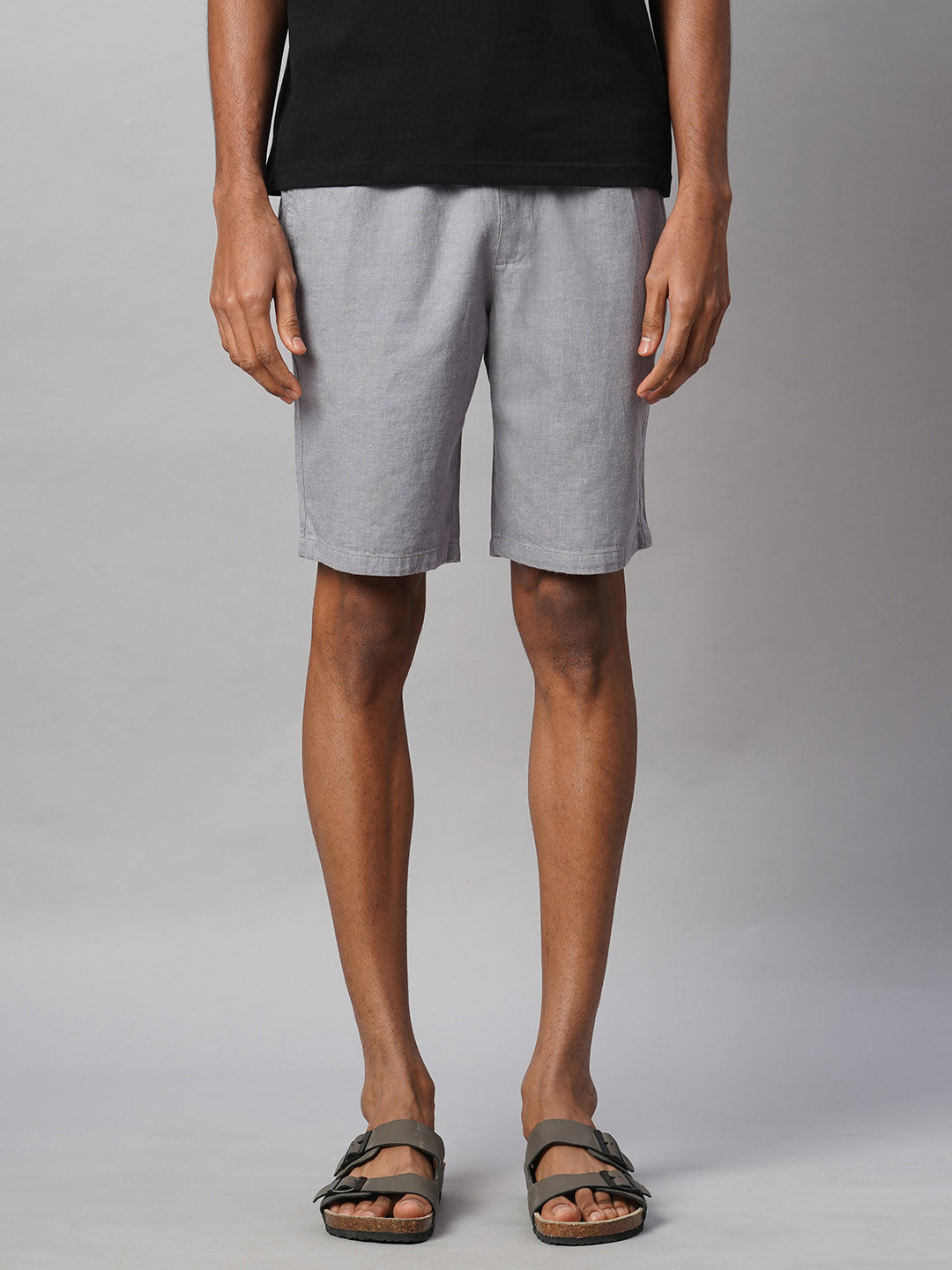 Men's Grey 100% Cotton Regular Fit Shorts
