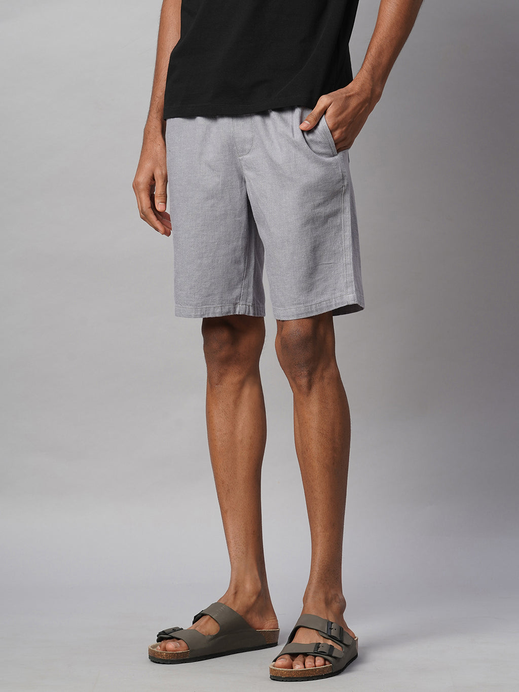 Men's Grey 100% Cotton Regular Fit Shorts