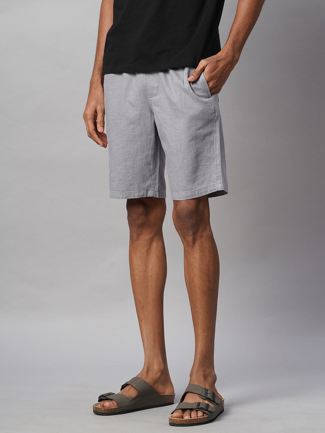 Men's Grey 100% Cotton Regular Fit Shorts