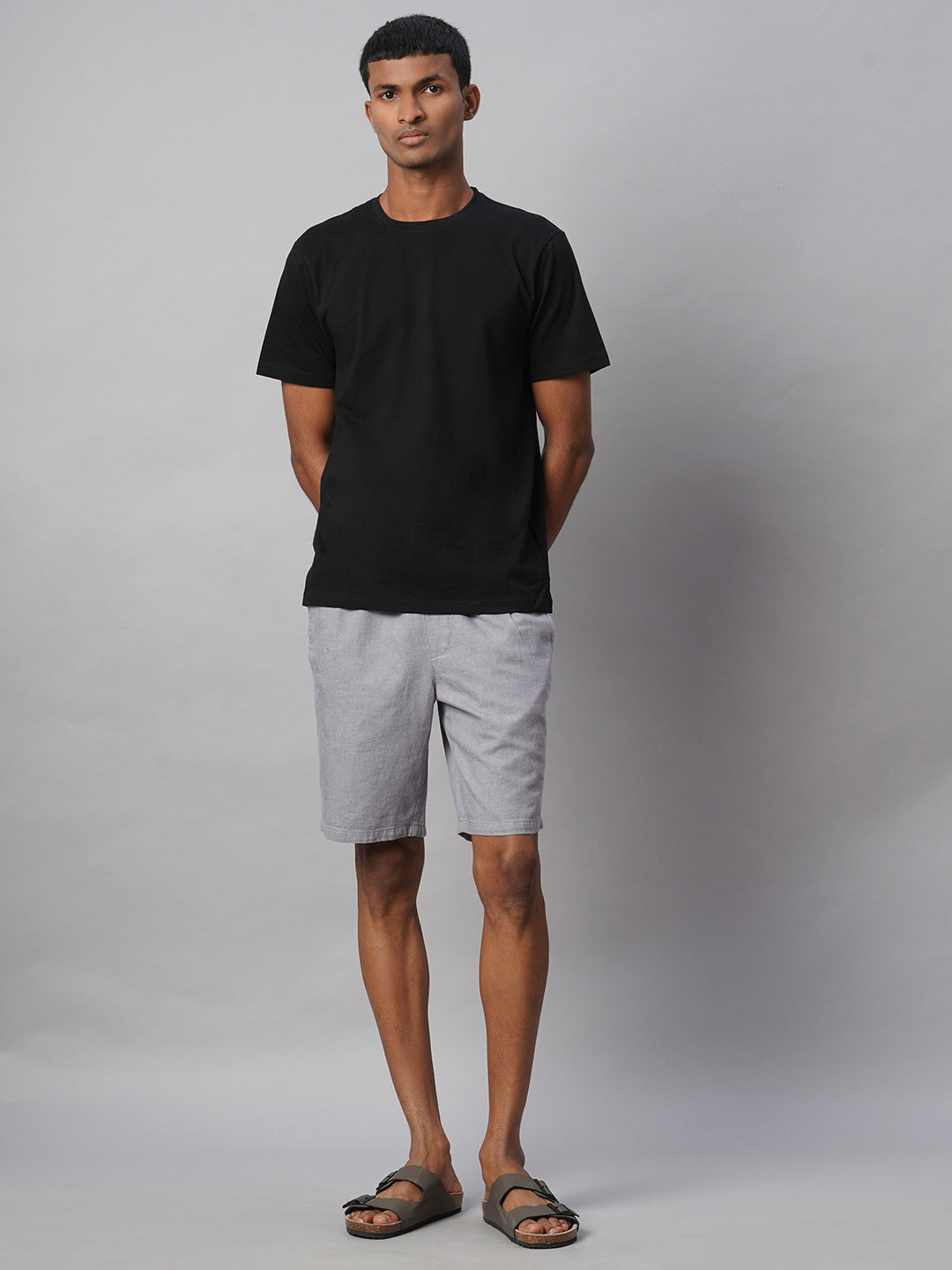 Men's Grey 100% Cotton Regular Fit Shorts