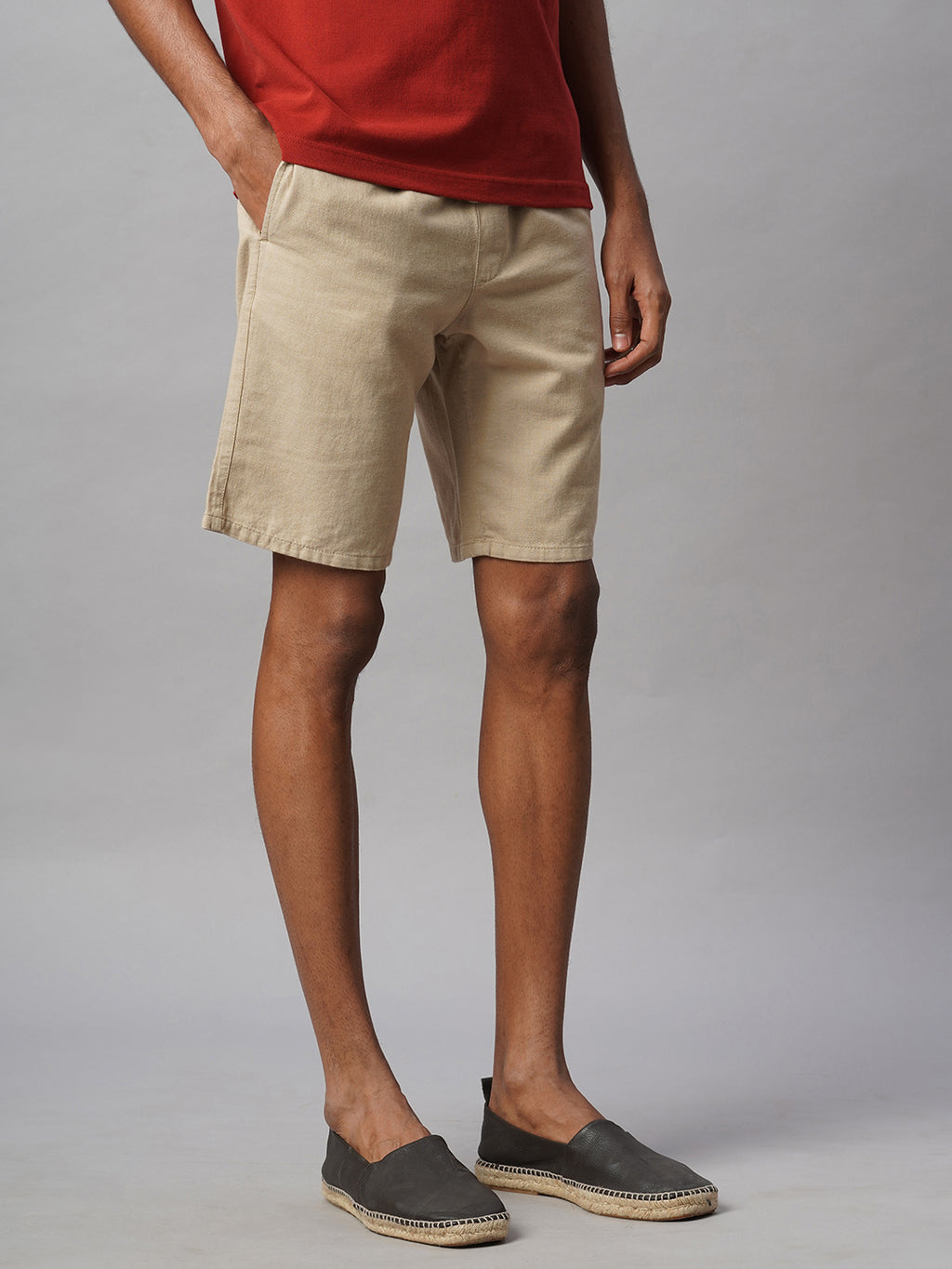 Men's Khaki 100% Cotton Regular Fit Shorts