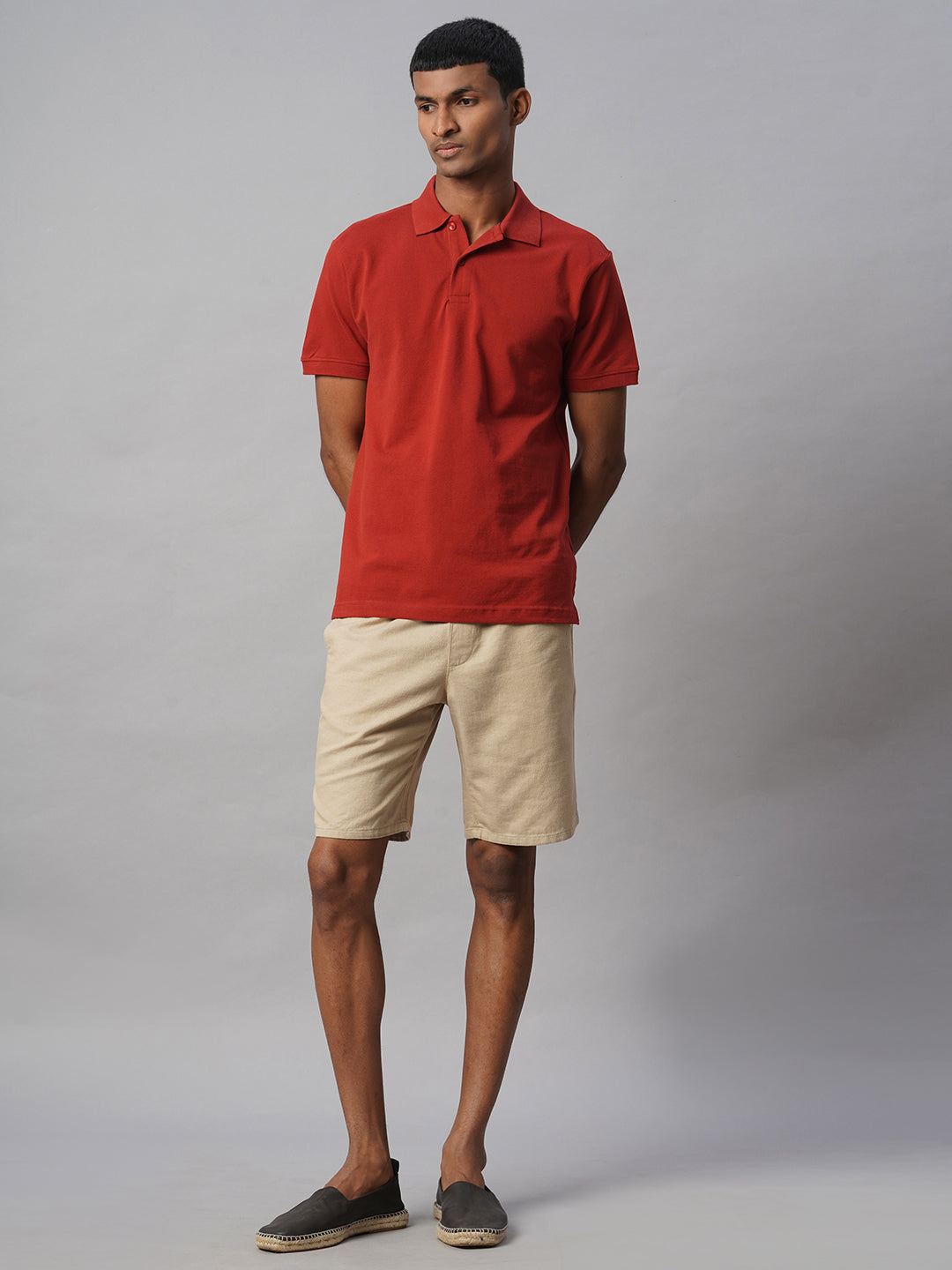 Men's Khaki 100% Cotton Regular Fit Shorts