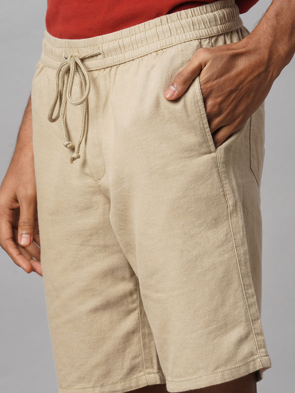 Men's Khaki 100% Cotton Regular Fit Shorts