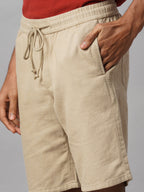 Men's Khaki 100% Cotton Regular Fit Shorts