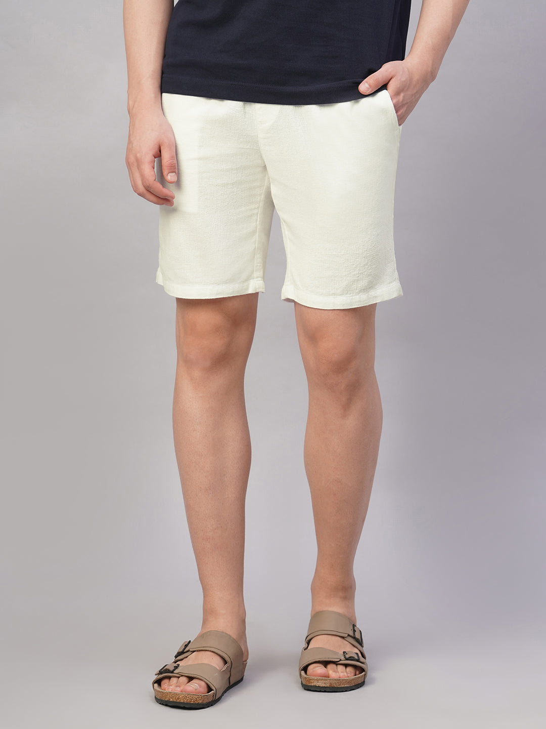 Men's White 100% Cotton Regular Fit Shorts
