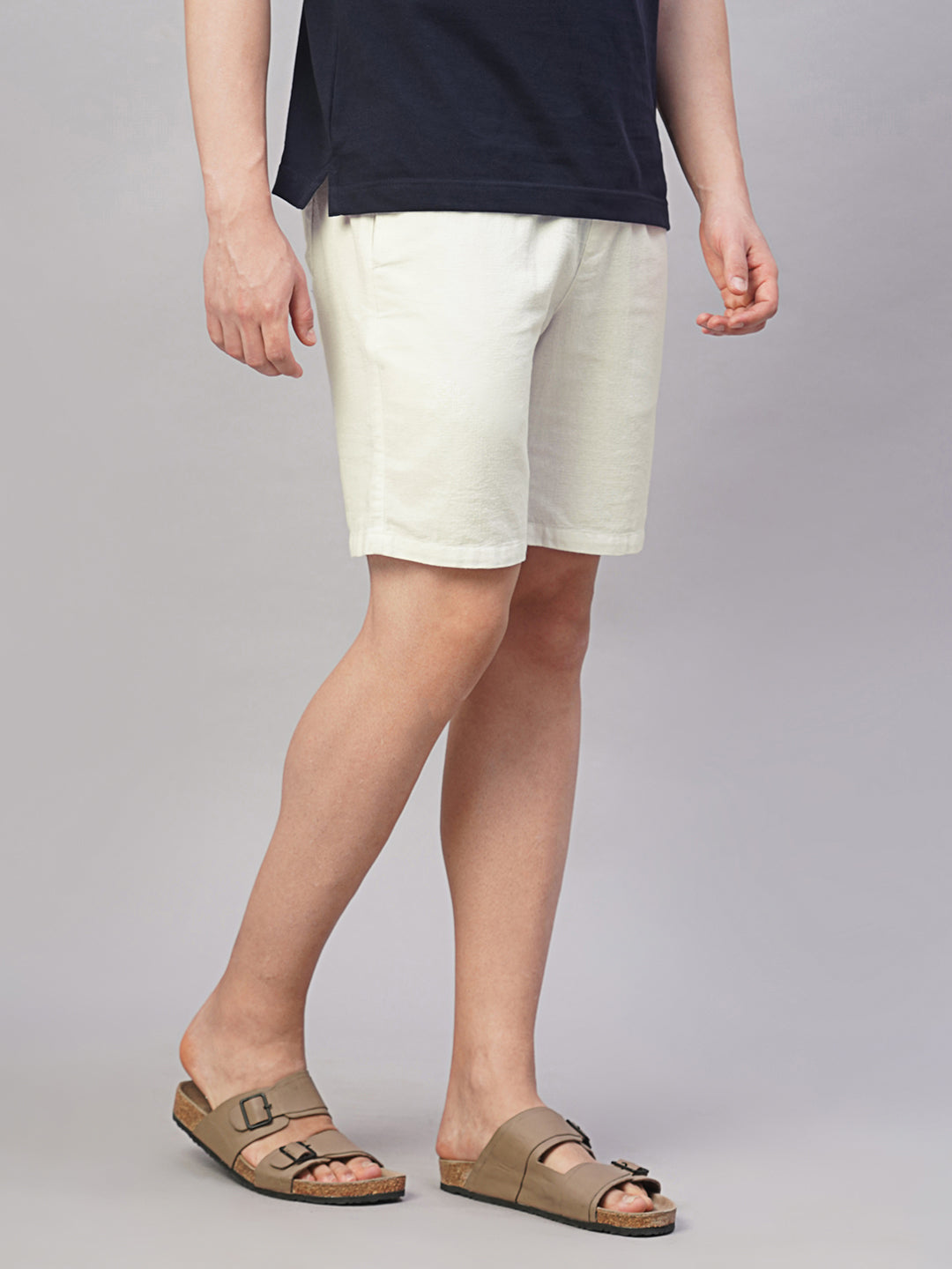 Men's White 100% Cotton Regular Fit Shorts
