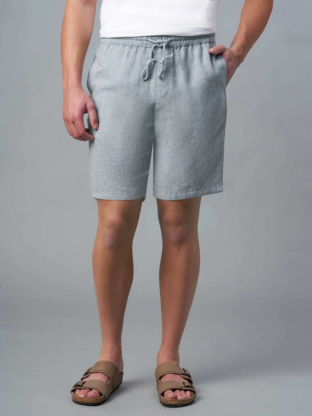 Men's Grey Cotton Linen Regular Fit Shorts