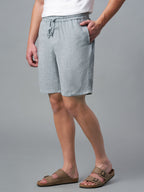 Men's Grey Cotton Linen Regular Fit Shorts