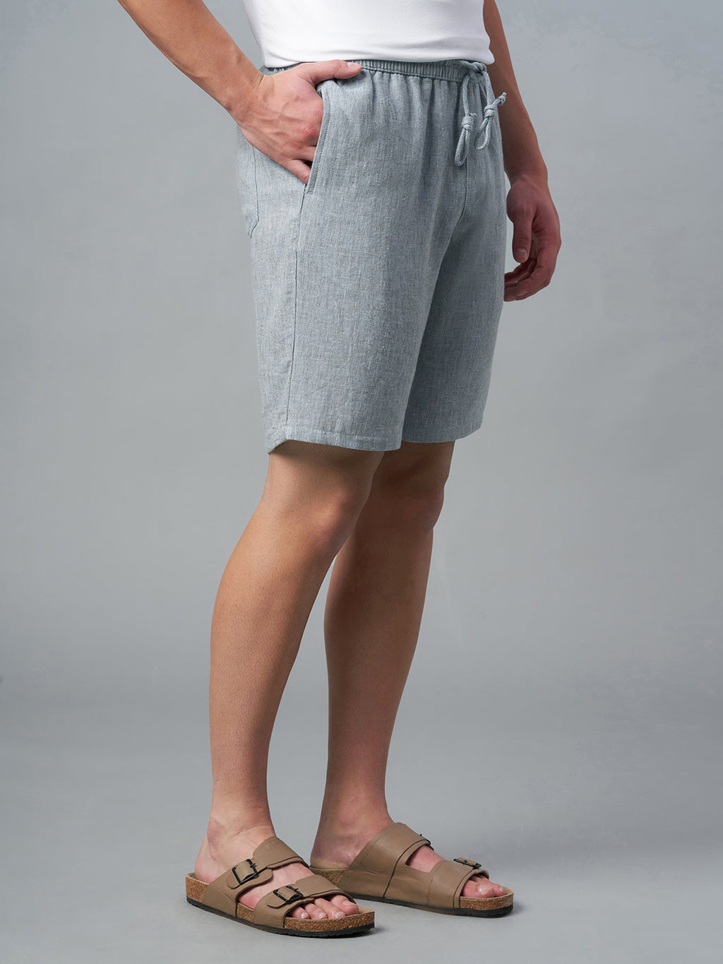 Men's Grey Cotton Linen Regular Fit Shorts
