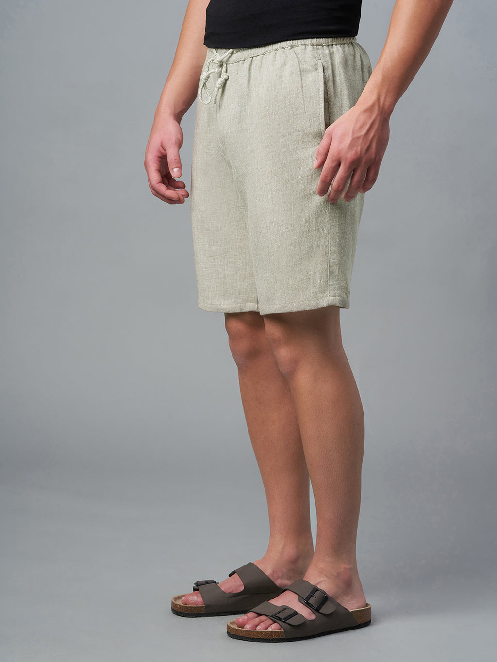 Men's Lt Brown Cotton Linen Regular Fit Shorts