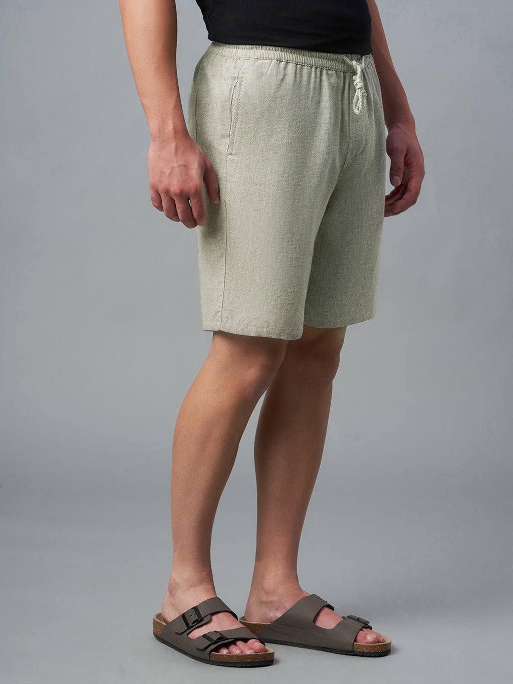 Men's Lt Brown Cotton Linen Regular Fit Shorts