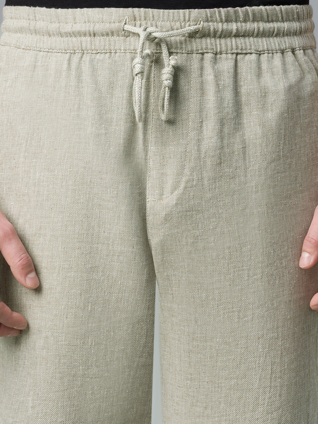 Men's Lt Brown Cotton Linen Regular Fit Shorts