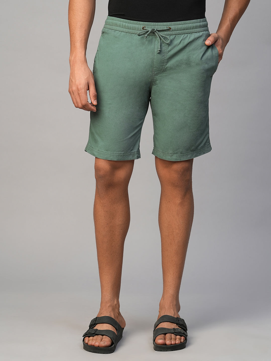 Men's Green Cotton Regular Fit Shorts