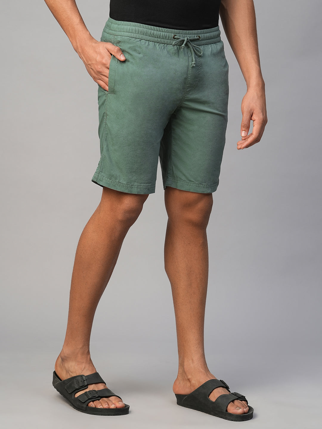 Men's Green Cotton Regular Fit Shorts