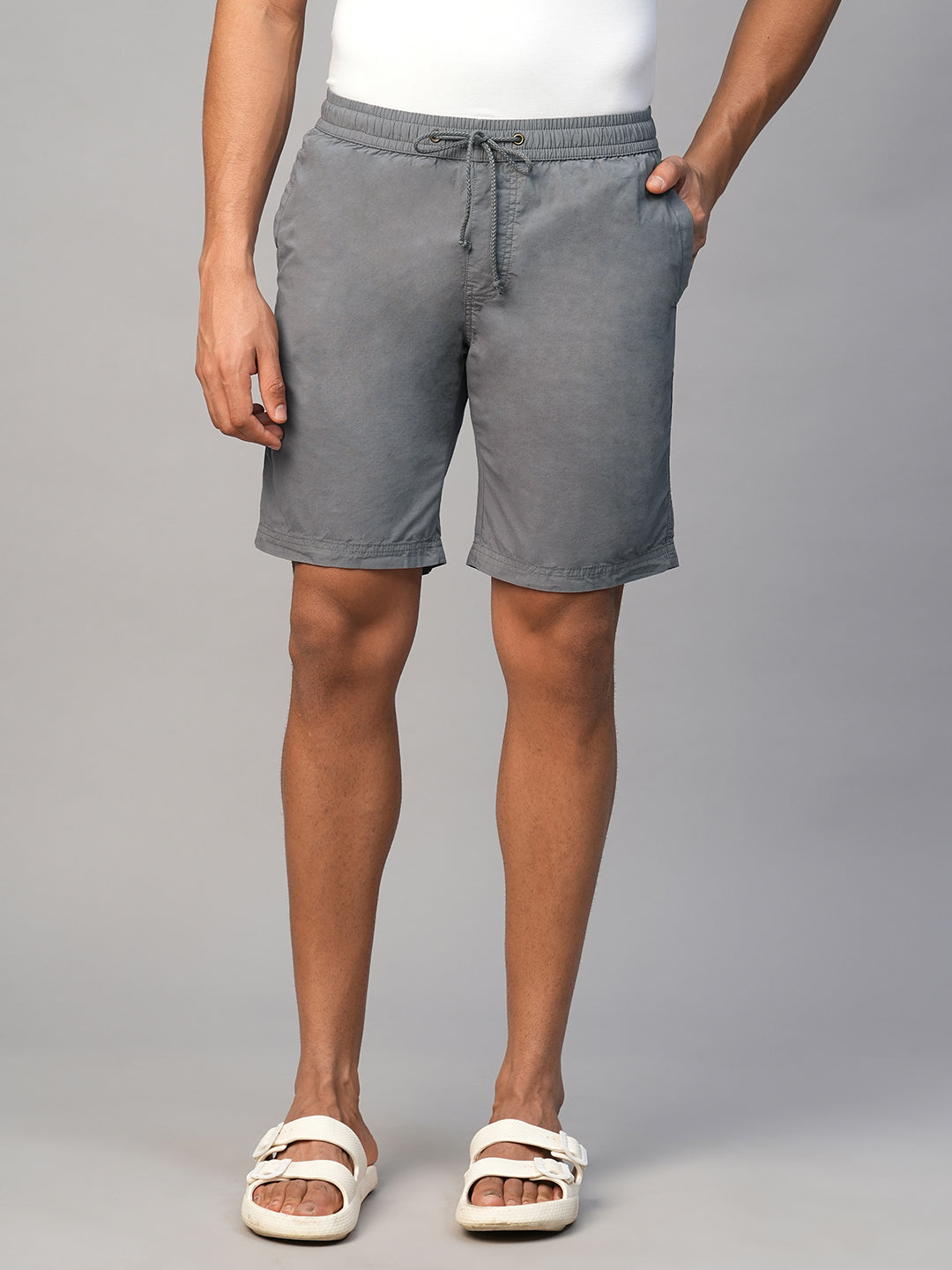 Men's Grey Cotton Regular Fit Shorts