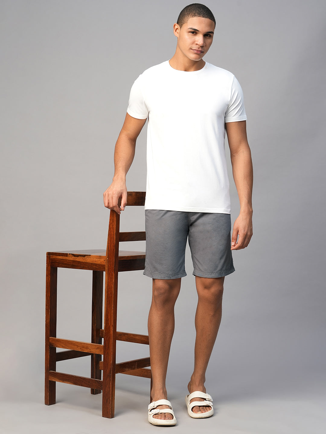 Men's Grey Cotton Regular Fit Shorts