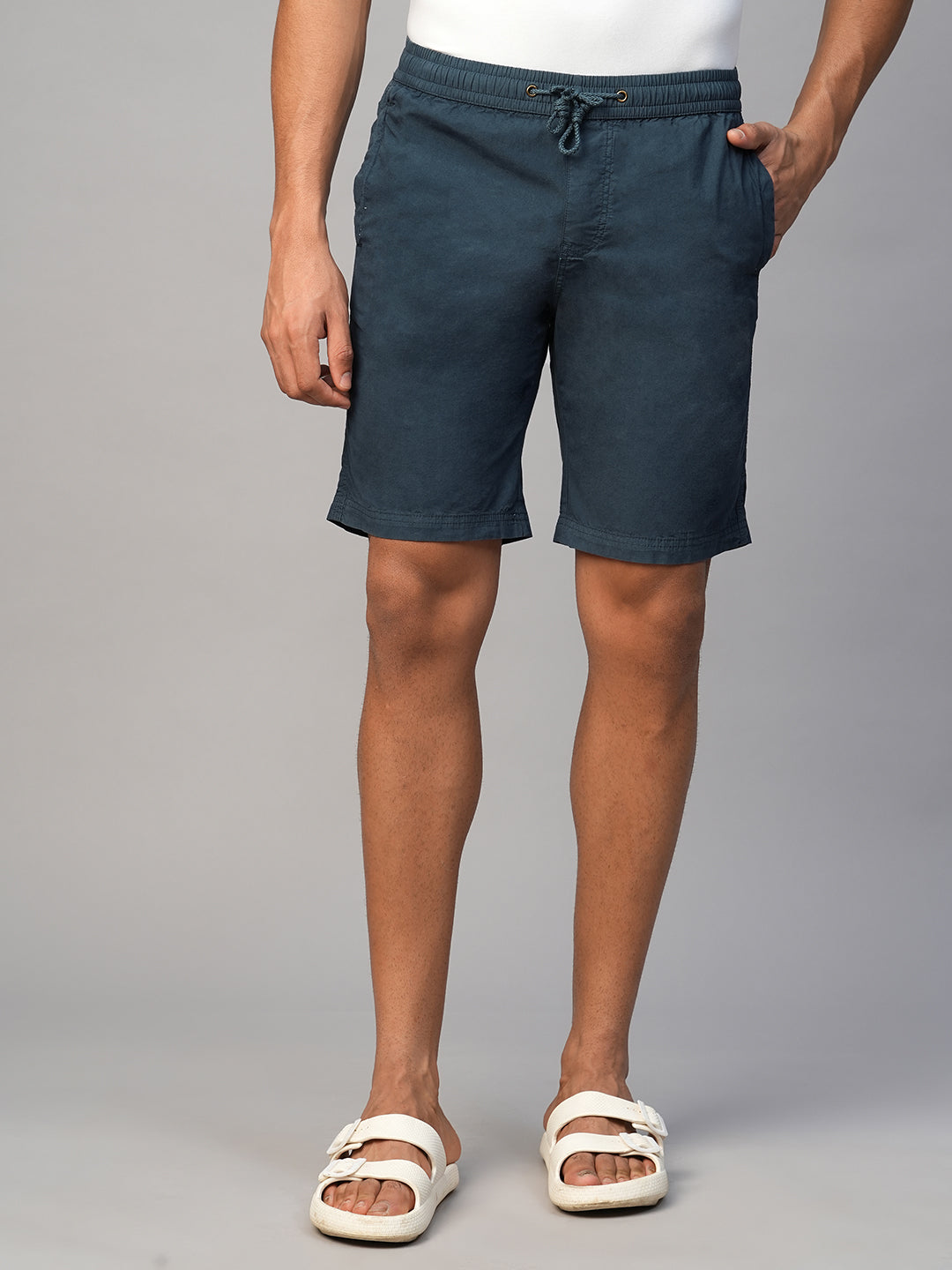 Men's Navy Cotton Regular Fit Shorts