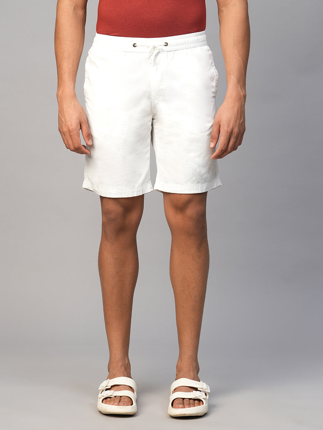 Men's White Cotton Regular Fit Shorts