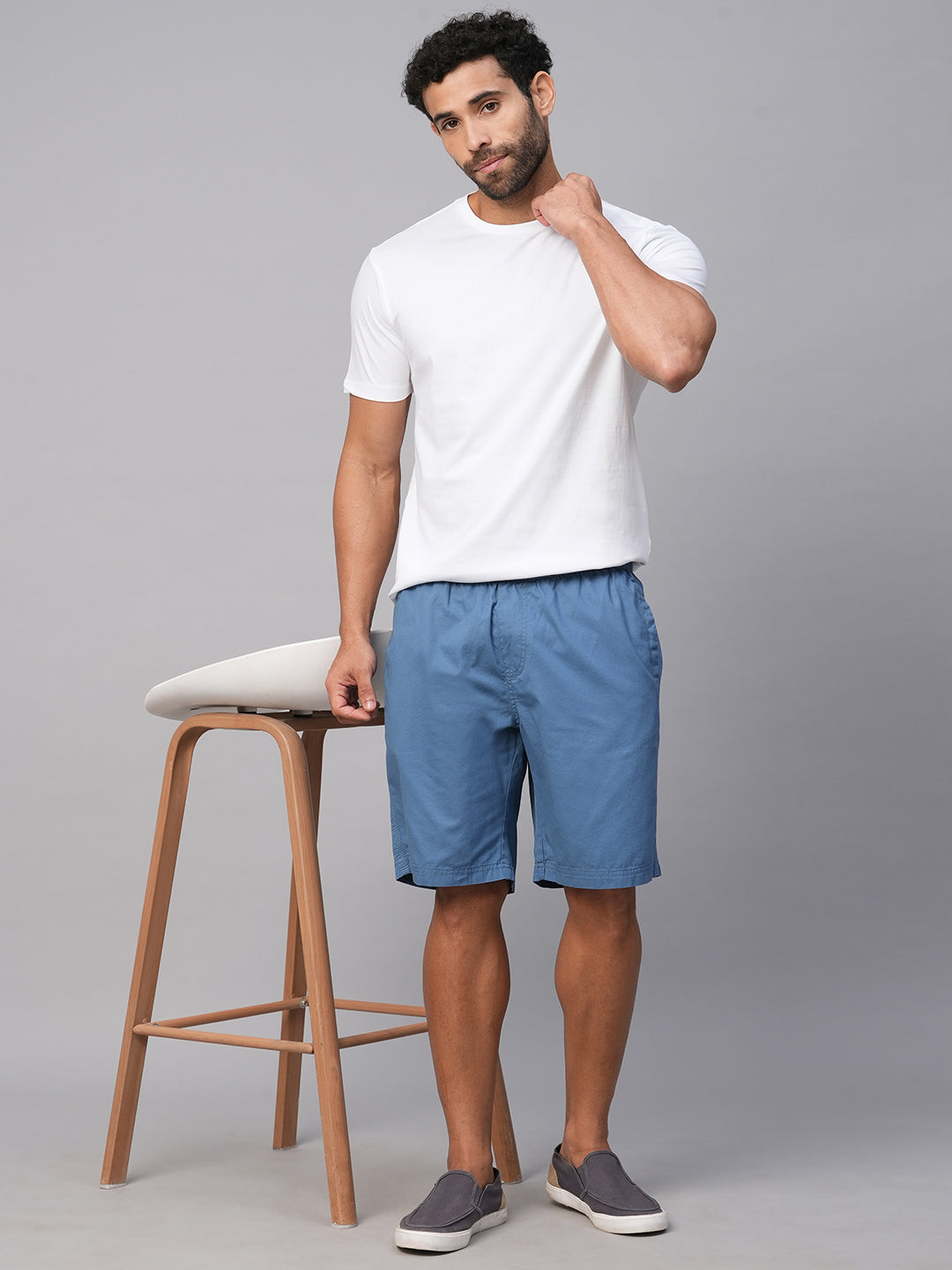 Men's Dark Blue Cotton  Regular Fit Shorts