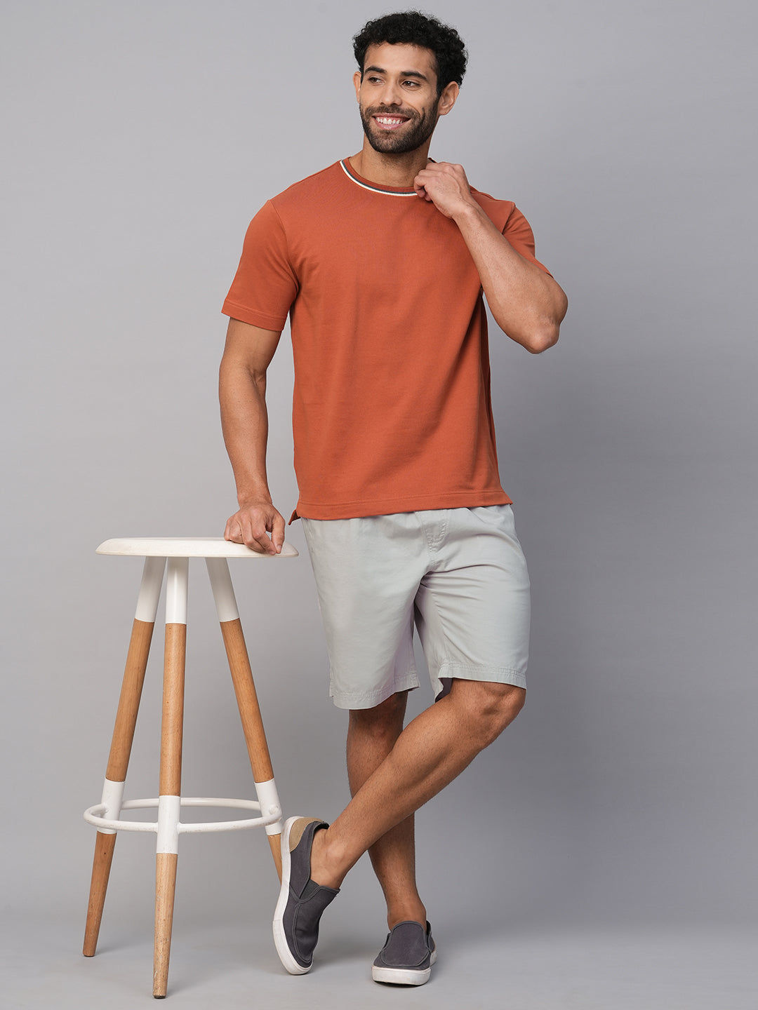 Men's Light Grey Cotton  Regular Fit Shorts