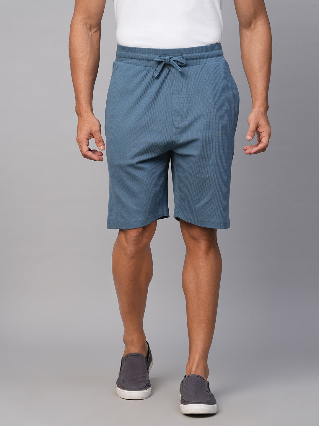 Men's Blue Cotton Elastane Regular Fit Shorts