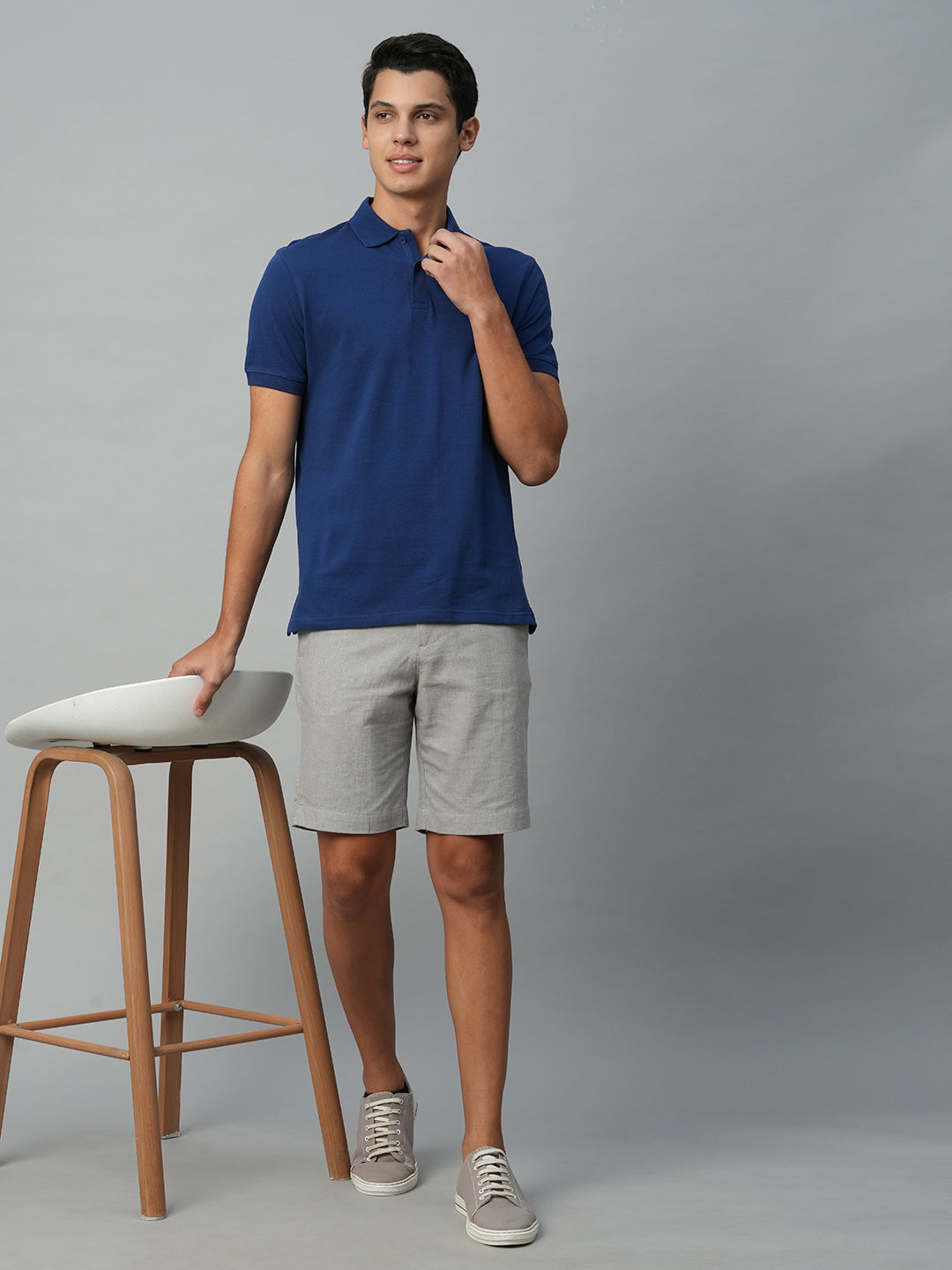 Men's Cotton Linen Grey Regular Fit Shorts