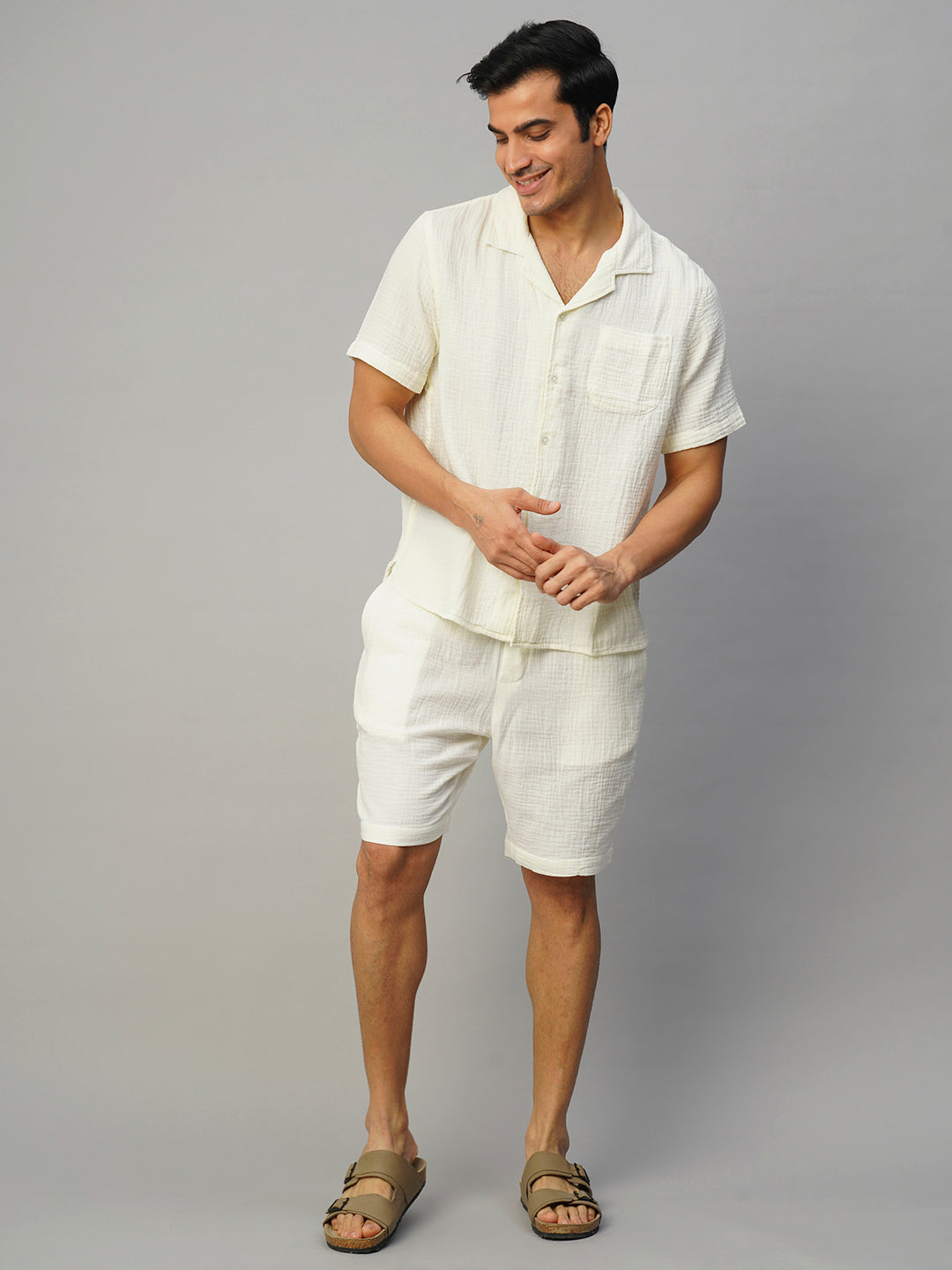 Men's White 100% Cotton Regular Fit Shorts