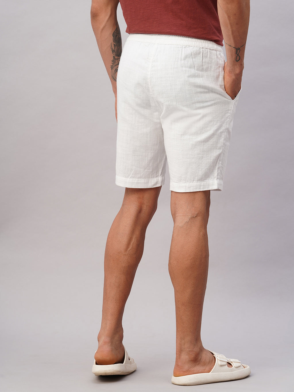 Men's White Cotton Regular Fit Shorts